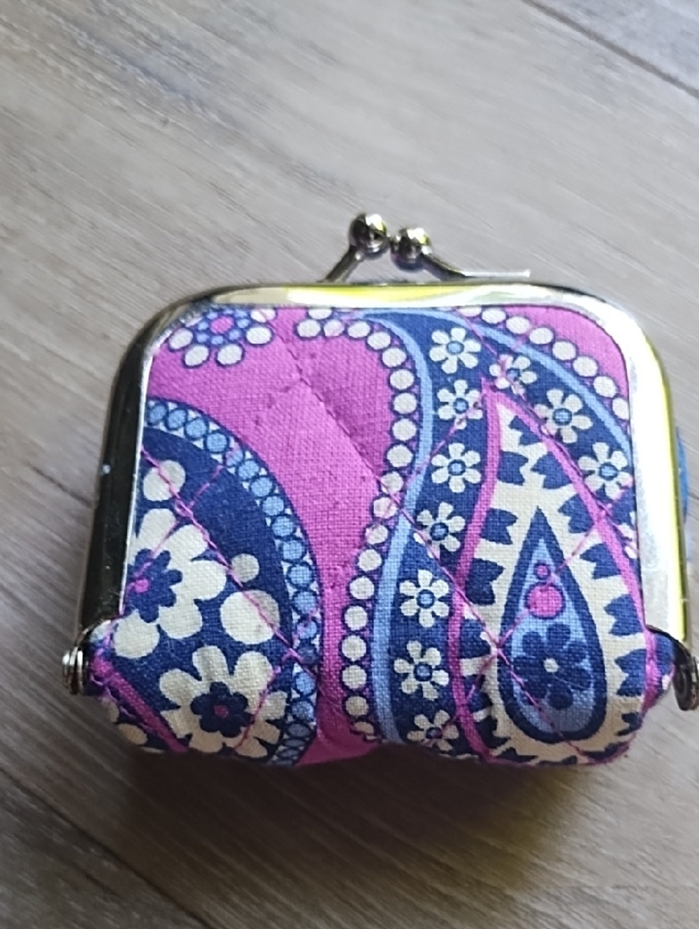 Vera Bradley Pink & Navy Paisley Quilted Coin Purse with Kiss-Lock Frame